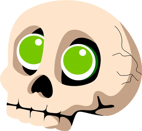 A Cartoonish Skull With Bright Green Eyes Offering A Playful Yet Spooky Representation Of The Skeletal Theme Illustration
