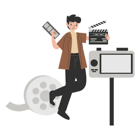 Vlog actor holding clapper board  Illustration