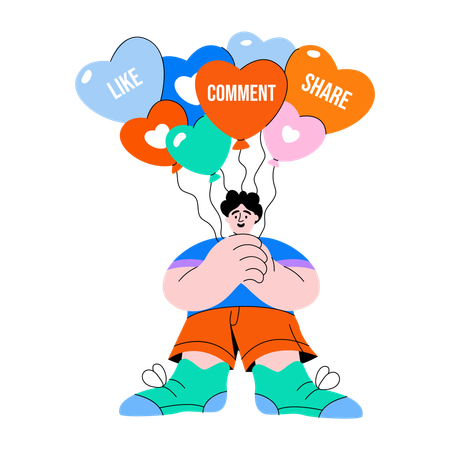 ソーシャルメディアのフィードバックを示すVloggerブロガーインフルエンサー  イラスト