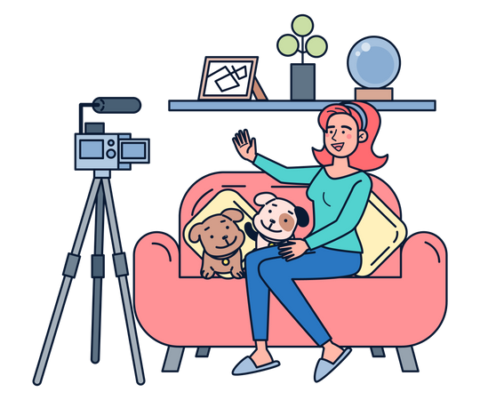 Vlogger creando vídeo con perro.  Illustration