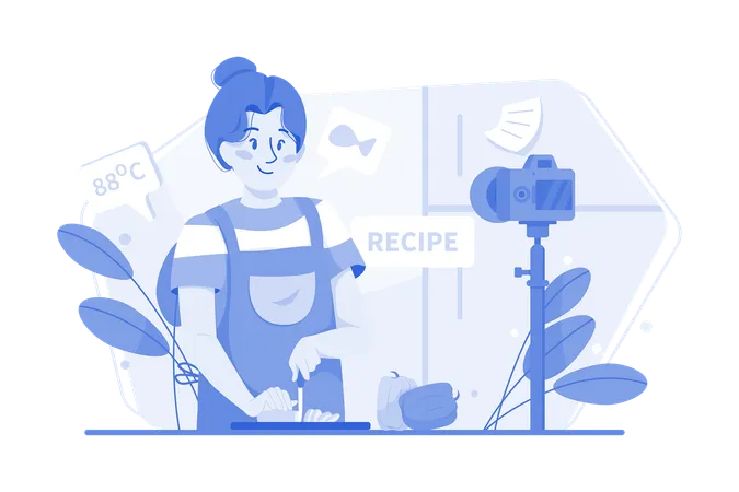 Vlogger gastronómico haciendo vlog de cocina  Ilustración