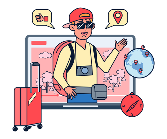 Vlogger de viajes masculino  Ilustración
