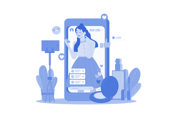 Vlogger féminine faisant une diffusion en direct  Illustration