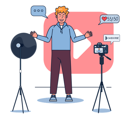 Vlogger masculino grabando un vídeo  Ilustración