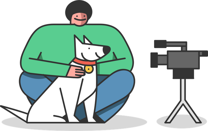 Vlogger moderno creando video con perro para canal de blog en redes sociales  Illustration