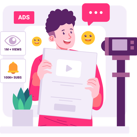 Vlogger mostrando su botón de reproducción de youtube  Ilustración
