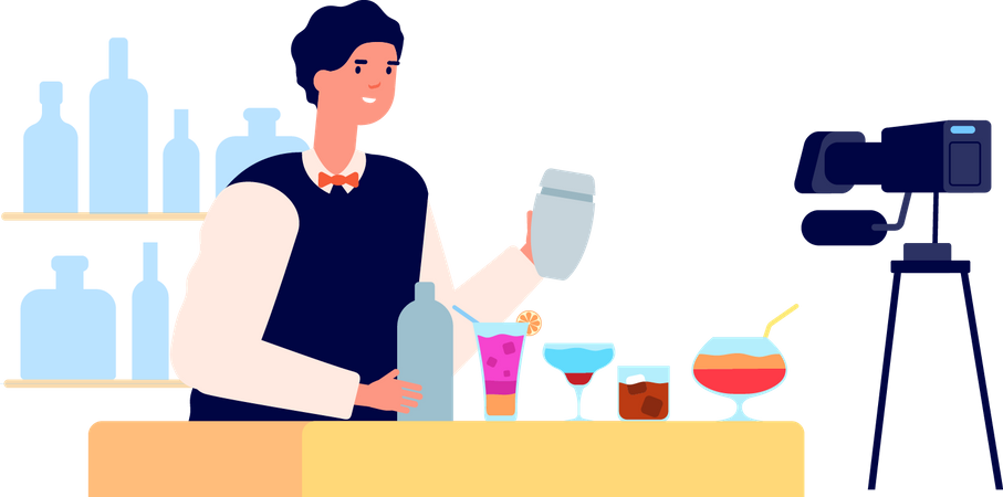 Vlogger Waiter Serving Wine Illustration