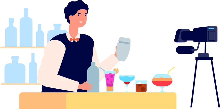 Vlogger Waiter Serving Wine Illustration