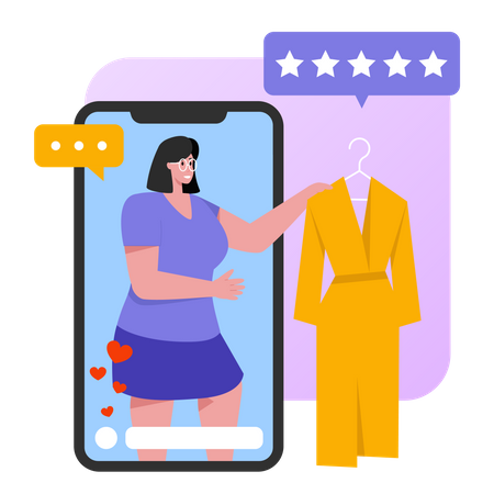 Vlogueuse de mode féminine essayant des vêtements  Illustration