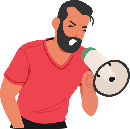 Vocal Man Shouts Into Megaphone  Illustration