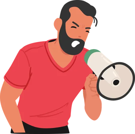 Vocal Man Shouts Into Megaphone  Illustration