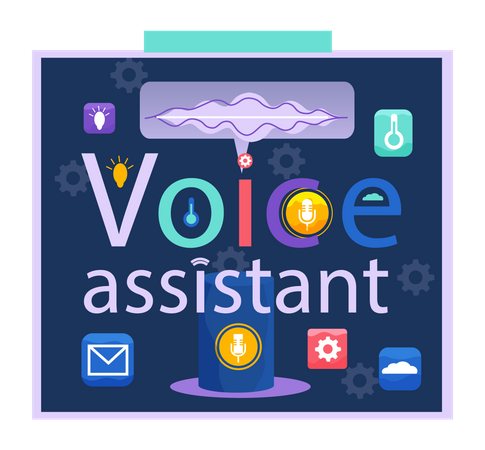 Voice assistant banner. Smart speaker with voice recognition flat vector inscription for websites  Illustration