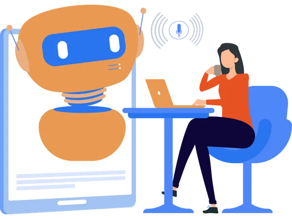 Voice assistant helps engineer in recognizing voice  Illustration