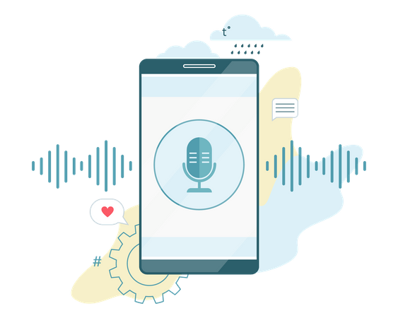 Voice assistant in the mobile phone .  Illustration