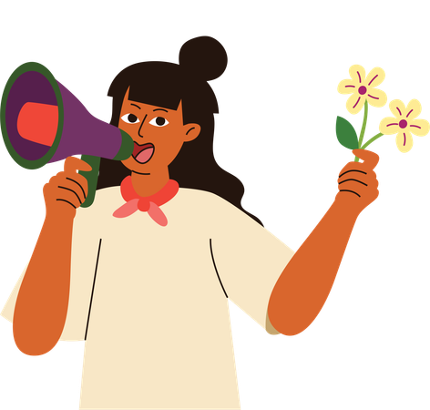 Voice of Change, Woman with Megaphone and Flower  Illustration