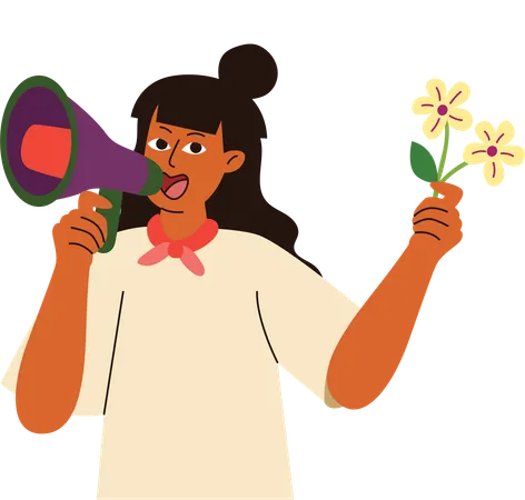 This Empowering Illustration Portrays A Woman With A Megaphone And A Flower Symbolizing The Voice Of Change And Growth On Womens Day Illustration