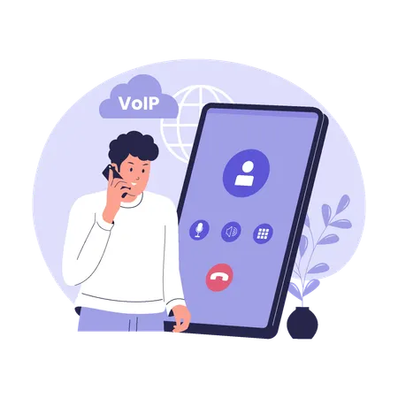 Voice over Internet Protocol Communication via Smartphone  Illustration