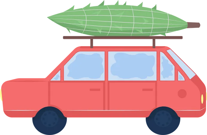 Voiture avec arbre de Noël au sommet  Illustration