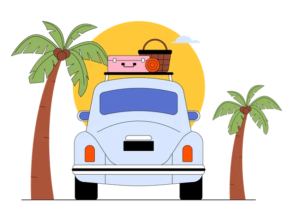 Voiture avec bagages de voyage  Illustration