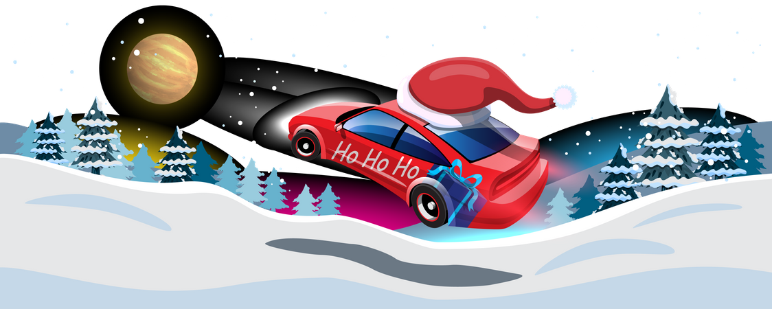 Le père Noël conduit une voiture  Illustration