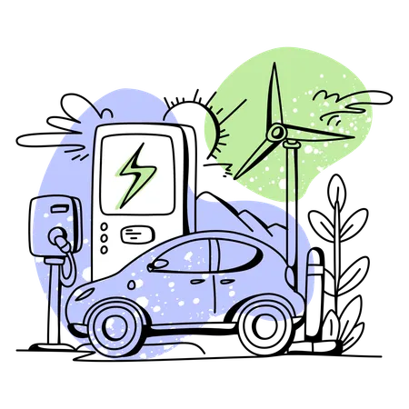 Recharge de voiture électrique à l'aide d'énergies renouvelables  Illustration