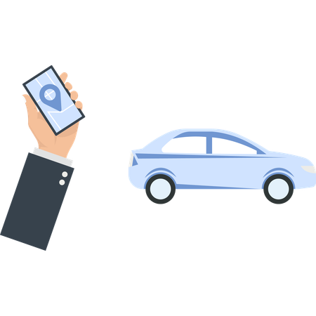 Voiture et smartphone avec localisation de navigation et de transport  Illustration