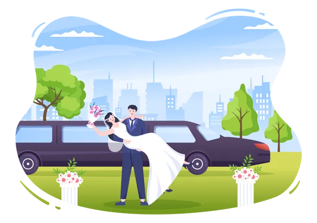 Voiture limousine de mariage  Illustration