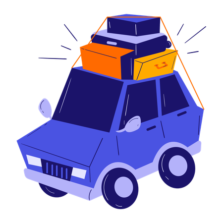 Voiture sur le toit chargée de marchandises  Illustration