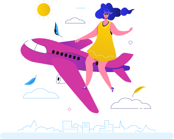 Volando en un avión  Ilustración