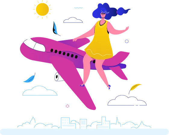Volando en un avión  Ilustración