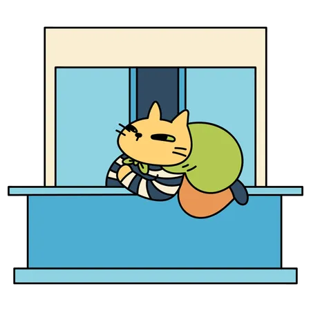 Chat voleur sur la fenêtre  Illustration