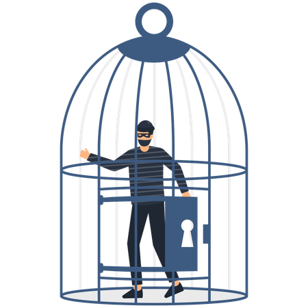 Voleur coincé dans une cage  Illustration