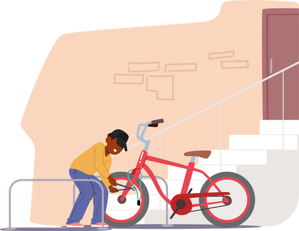 Un voleur tente de voler un vélo dans la rue  Illustration