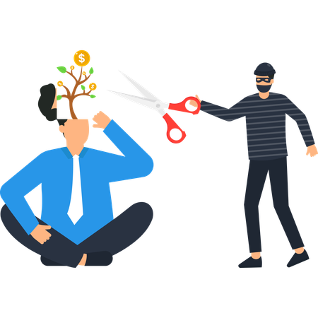 Un voleur vole l'arbre à argent de la tête d'un homme d'affaires  Illustration