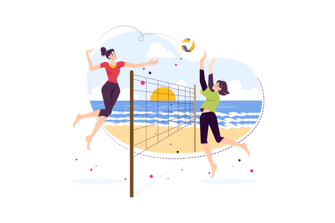 Volley ballplayers playing volleyball on the ground Illustration