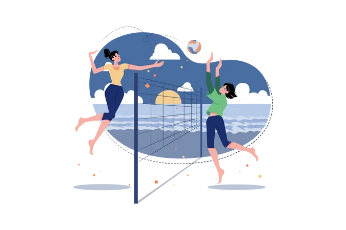 Volley Ballplayers Playing Volleyball On The Ground  Illustration