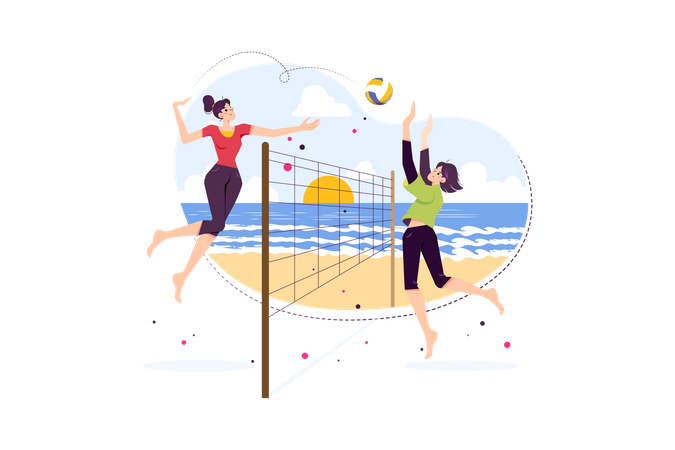 Volley ballplayers playing volleyball on the ground  Illustration