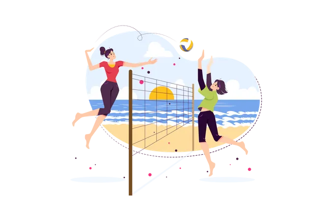 Volley ballplayers playing volleyball on the ground  Illustration