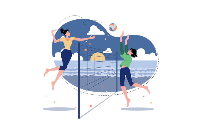 Volley Ballplayers Playing Volleyball On The Ground  Illustration