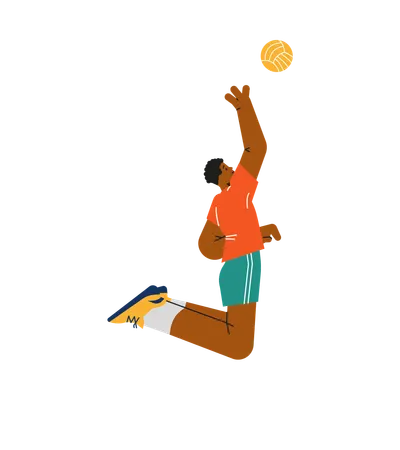 Volleyball player black man jumping and raising hand up to hits the ball  Illustration