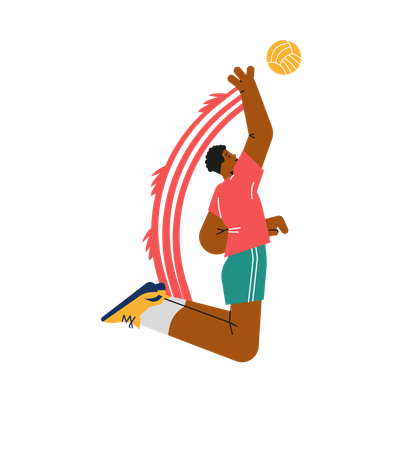 Volleyball player black man jumping and raising hand up to hits the ball  Illustration