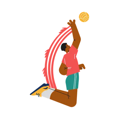 Volleyball player black man jumping and raising hand up to hits the ball  Illustration