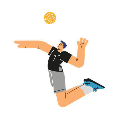 Volleyball player male character hitting the ball in jump  Illustration