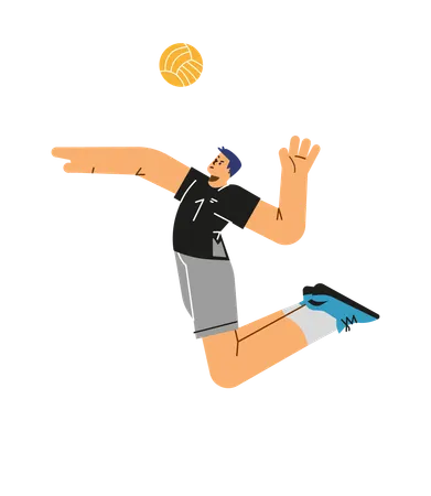 Volleyball player male character hitting the ball in jump  Illustration