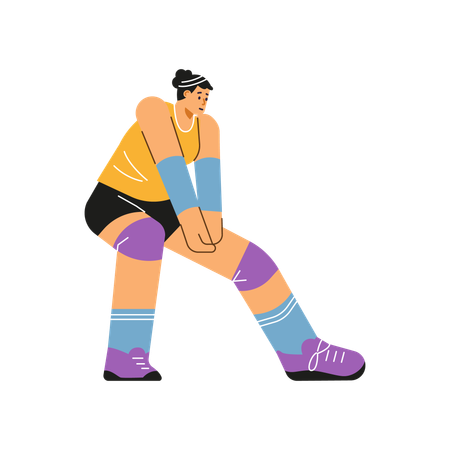 Volleyball player woman stands in a defensive stance  Illustration