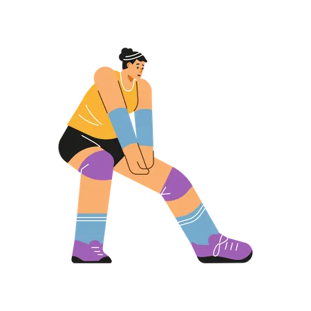 Volleyball player woman stands in a defensive stance  Illustration