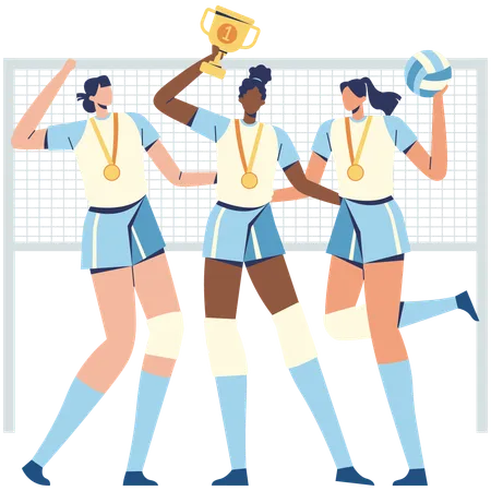 Volleyball team Celebration victory  Illustration