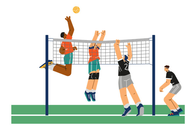 Volleyball teams players fight for victory  Illustration