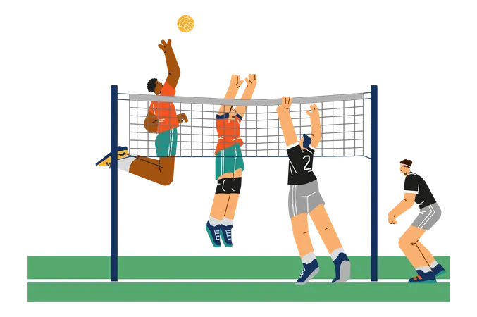 Volleyball teams players fight for victory  Illustration