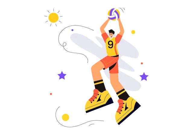 Volleyballspieler wirft Ball auf die andere Seite  Illustration